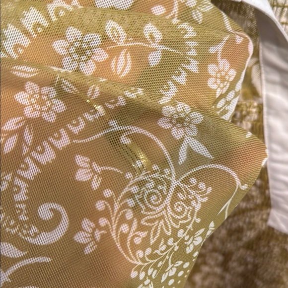 Mauve Gold Peplum Blouse with White Notched Collar Anthropologie - Picture 3 of 5